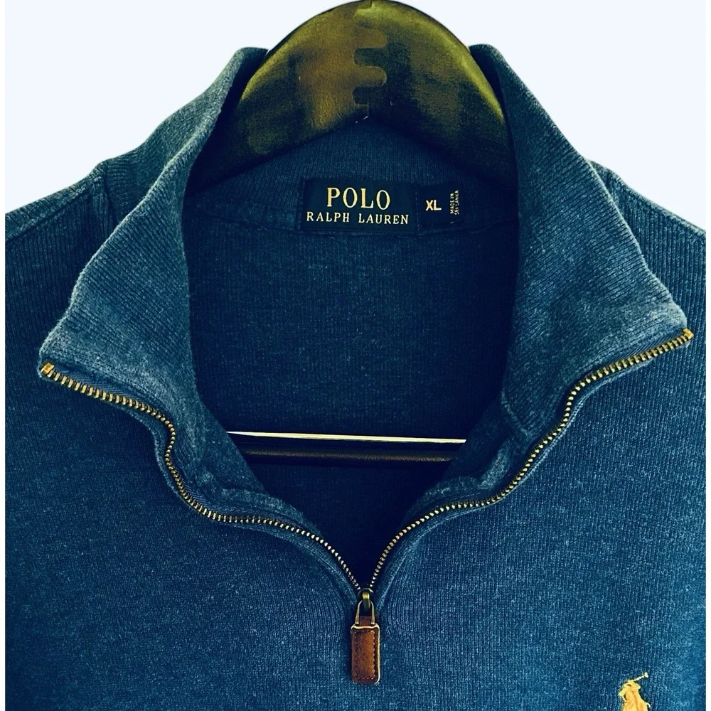 Polo Ralph Lauren Mens XL Blue Quarter Zip Mock Neck Pullover 100% Cotton